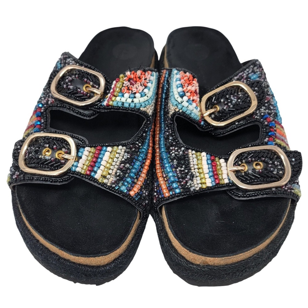 House of Harlow 1960 Beaded Slide Buckle Sandals Size Womens‎ 8 Boho Festival